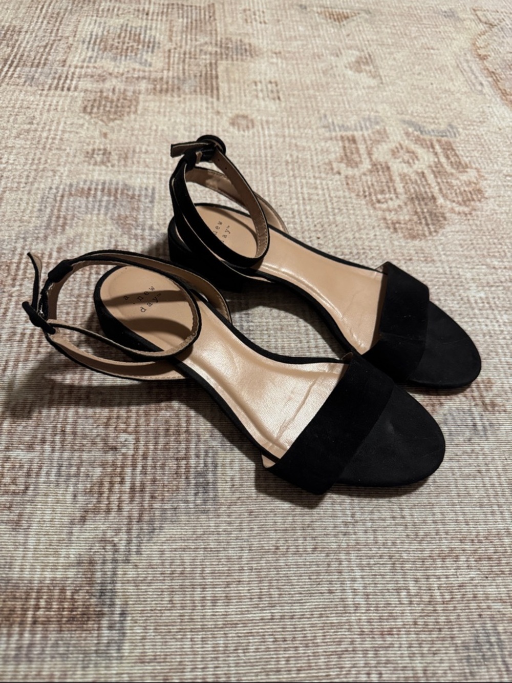 A New Day Black Ankle-Strap Block Heel Women's Sandals